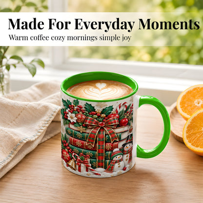 #pl[11oz|Green] Classic Book Stack Coffee Mug, Snowman Christmas Mug, Ceramic Cup