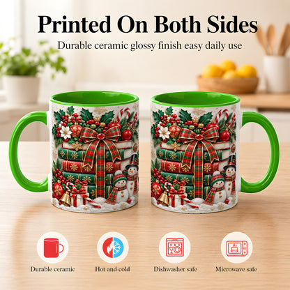 #pl[11oz|Green] Classic Book Stack Coffee Mug, Snowman Christmas Mug, Ceramic Cup