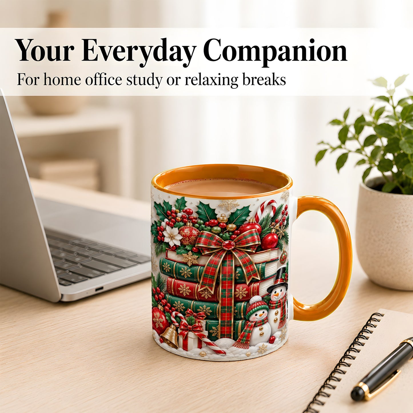 #pl[11oz|Orange] Classic Book Stack Coffee Mug, Snowman Christmas Mug, Ceramic Cup