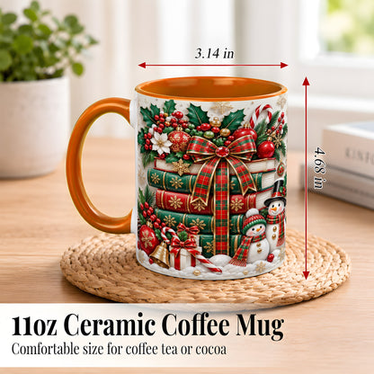 #pl[11oz|Orange] Classic Book Stack Coffee Mug, Snowman Christmas Mug, Ceramic Cup