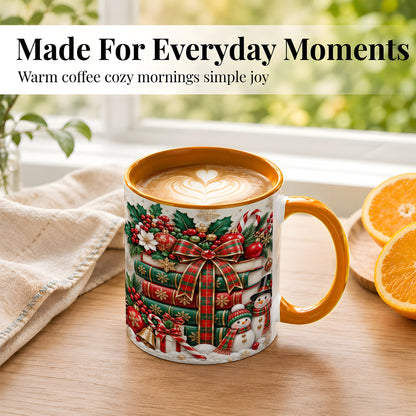 #pl[11oz|Orange] Classic Book Stack Coffee Mug, Snowman Christmas Mug, Ceramic Cup