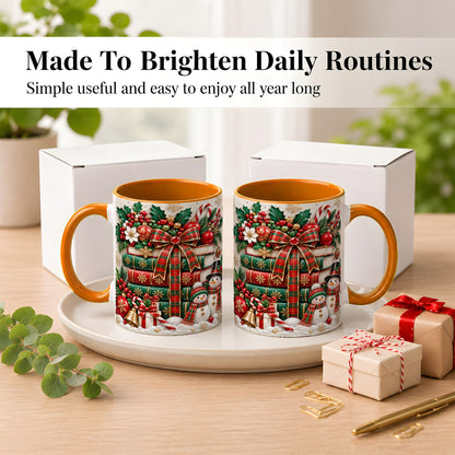 #pl[11oz|Orange] Classic Book Stack Coffee Mug, Snowman Christmas Mug, Ceramic Cup