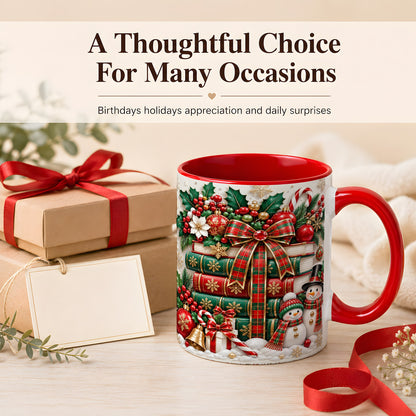 #pl[11oz|Red] Classic Book Stack Coffee Mug, Snowman Christmas Mug, Ceramic Cup