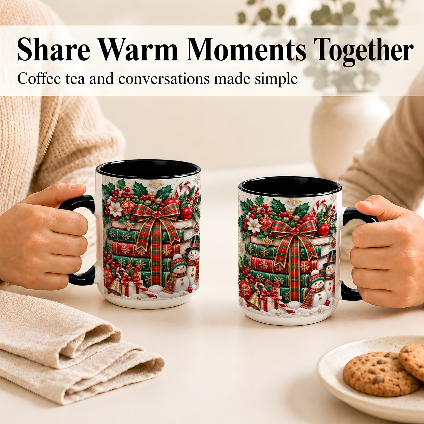 #pl[15oz|Black] Classic Book Stack Coffee Mug, Snowman Christmas Mug, Ceramic Cup