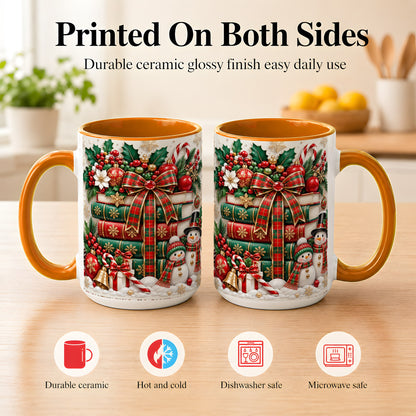 #pl[15oz|Orange] Classic Book Stack Coffee Mug, Snowman Christmas Mug, Ceramic Cup