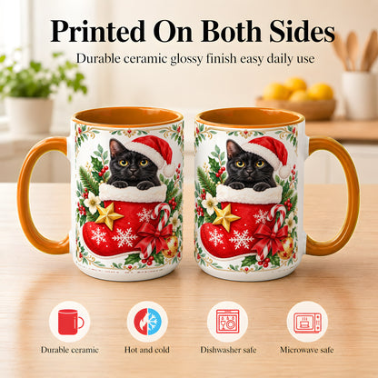 #pl[15oz|Orange] Black Cat Christmas Stocking Coffee Mug, Holiday Cat Mug, Ceramic Cup