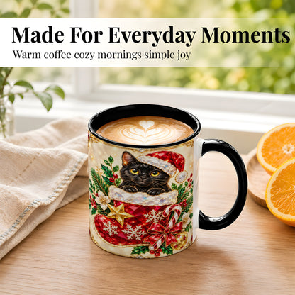 #pl[11oz|Black] Gemstone Black Cat Coffee Mug, Christmas Cat Mug, Ceramic Cup