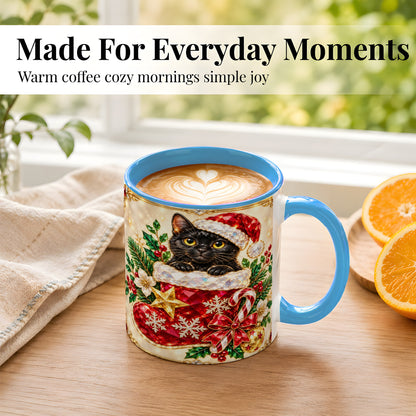 #pl[11oz|Blue] Gemstone Black Cat Coffee Mug, Christmas Cat Mug, Ceramic Cup