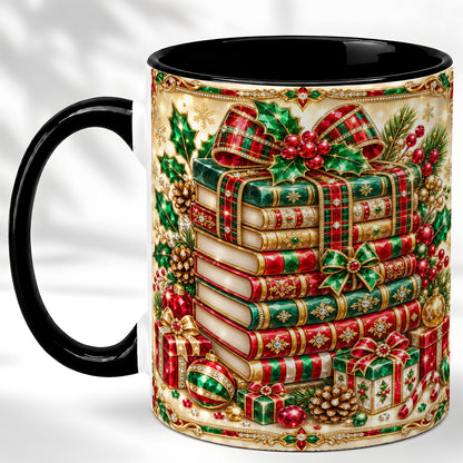 #pl[11oz|Black] Gemlike Christmas Books Coffee Mug, Ornate Holiday Mug, Ceramic Cup