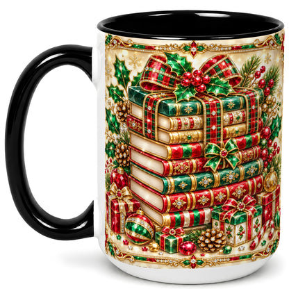 #pl[15oz|Black] Gemlike Christmas Books Coffee Mug, Ornate Holiday Mug, Ceramic Cup