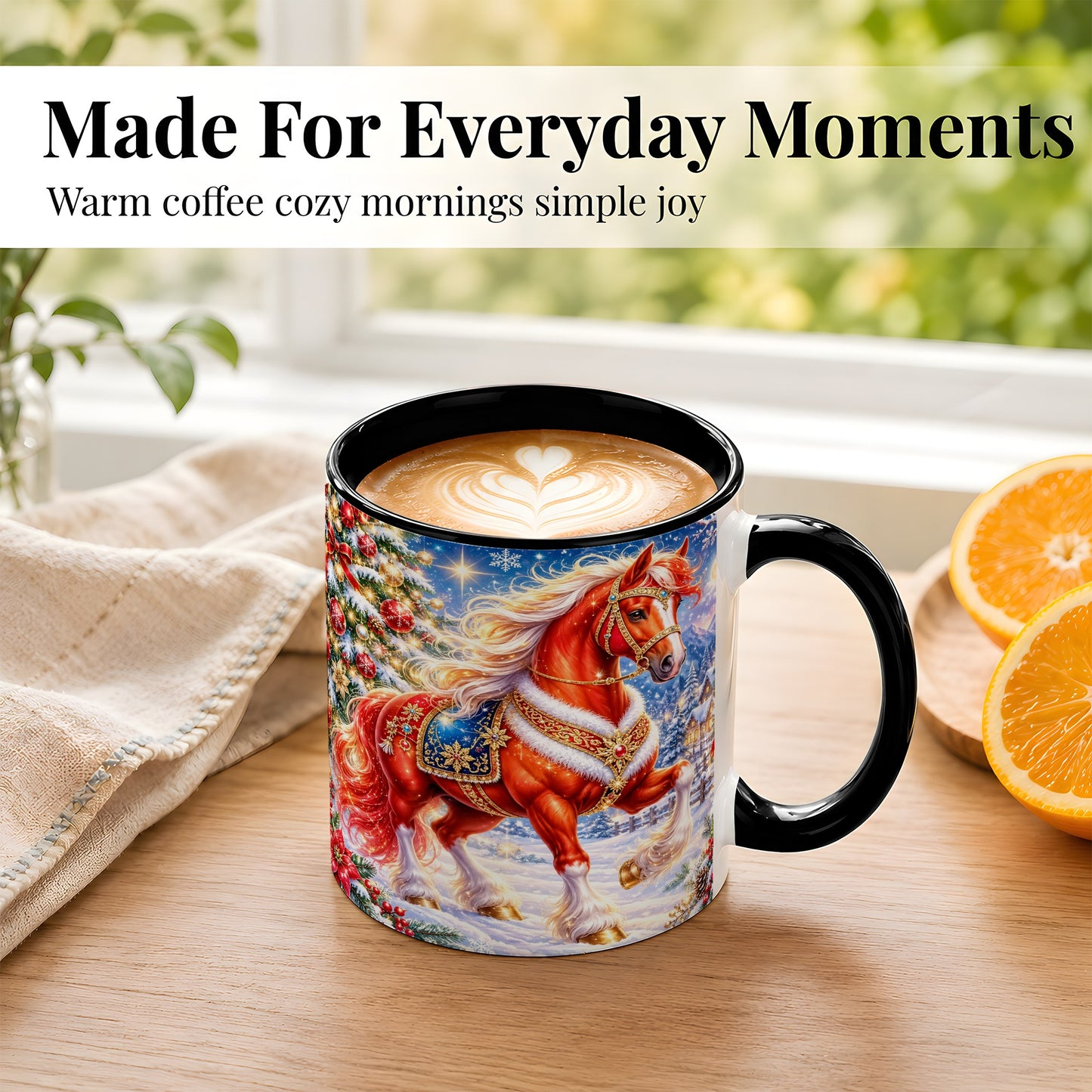 #pl[11oz|Black] Christmas Horse Coffee Mug, Winter Horse Mug, Ceramic Cup