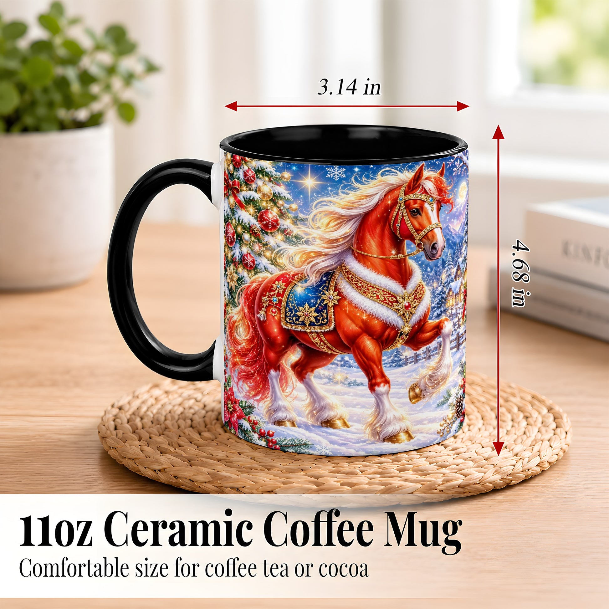 #pl[11oz|Black] Christmas Horse Coffee Mug, Winter Horse Mug, Ceramic Cup