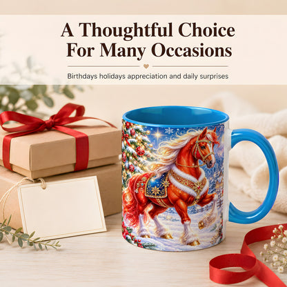 #pl[11oz|Blue] Christmas Horse Coffee Mug, Winter Horse Mug, Ceramic Cup