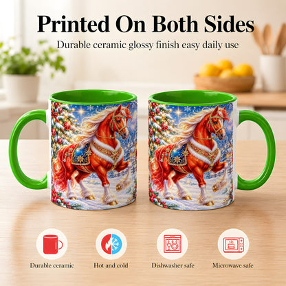 #pl[11oz|Green] Christmas Horse Coffee Mug, Winter Horse Mug, Ceramic Cup
