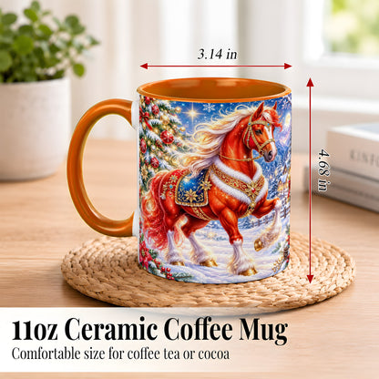 #pl[11oz|Orange] Christmas Horse Coffee Mug, Winter Horse Mug, Ceramic Cup