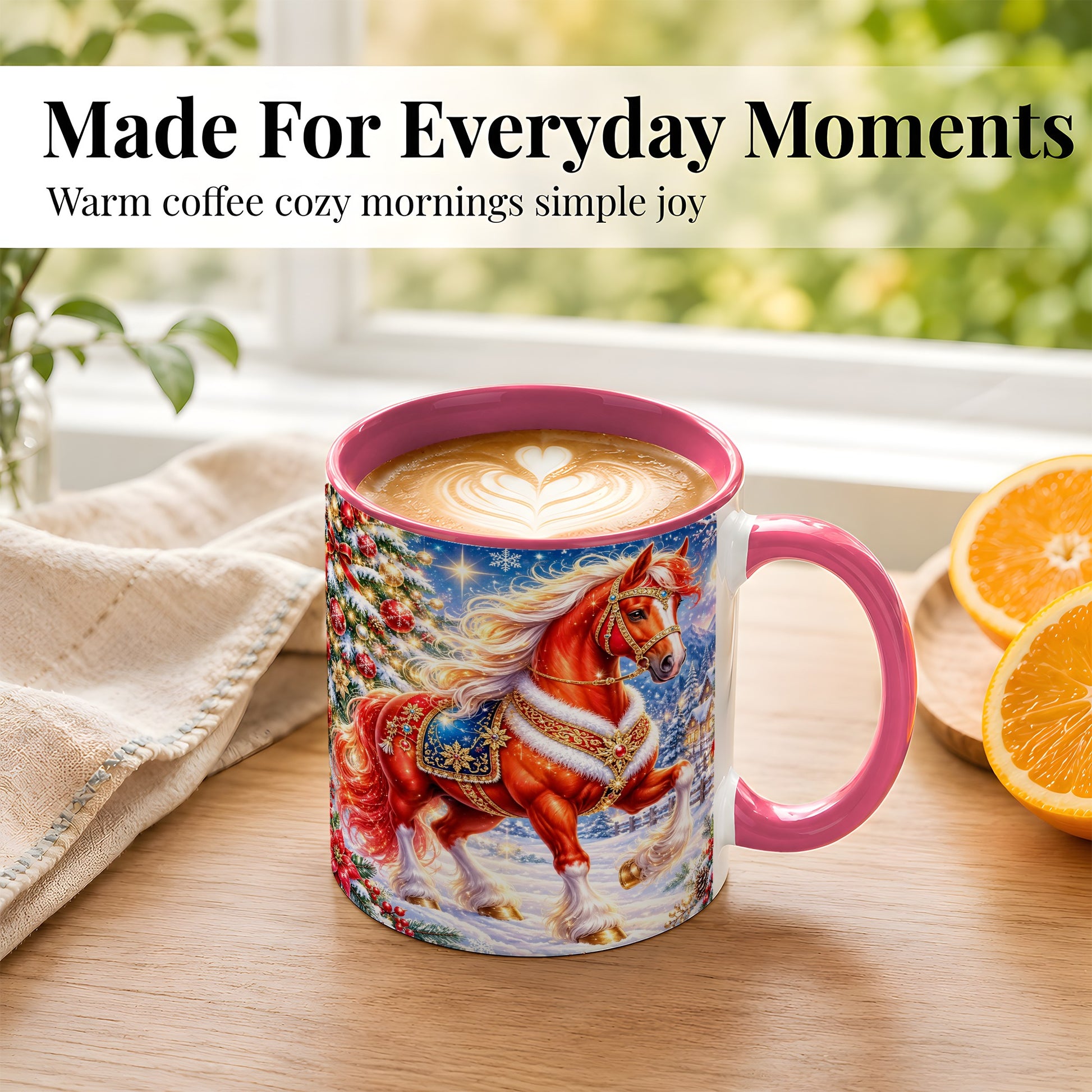 #pl[11oz|Pink] Christmas Horse Coffee Mug, Winter Horse Mug, Ceramic Cup