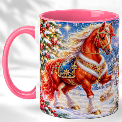 #pl[11oz|Pink] Christmas Horse Coffee Mug, Winter Horse Mug, Ceramic Cup