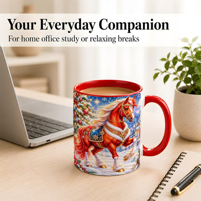 #pl[11oz|Red] Christmas Horse Coffee Mug, Winter Horse Mug, Ceramic Cup