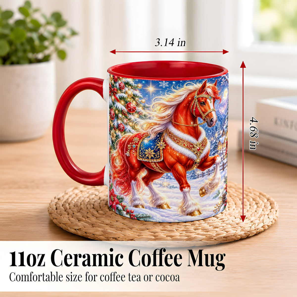 #pl[11oz|Red] Christmas Horse Coffee Mug, Winter Horse Mug, Ceramic Cup