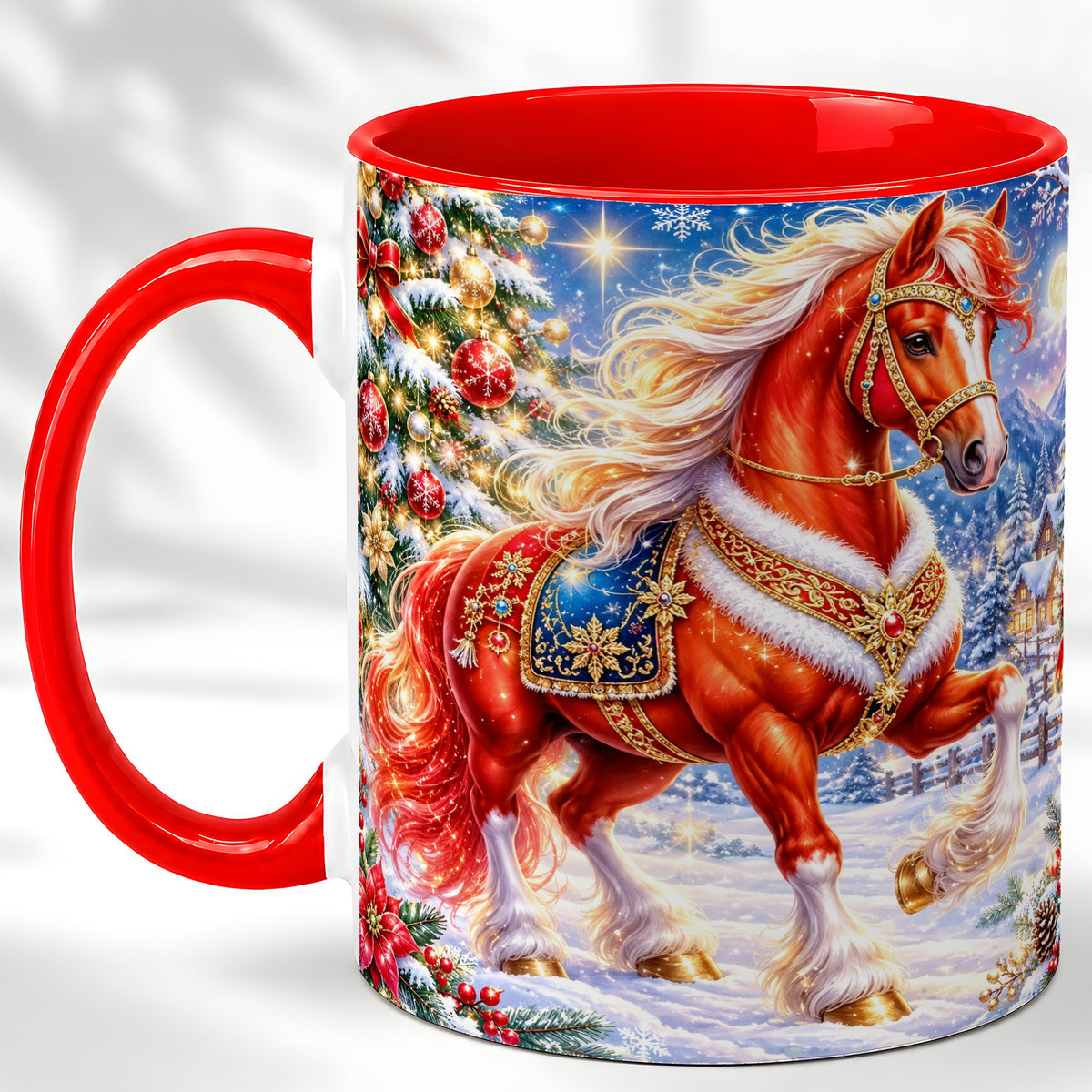 Christmas Horse Coffee Mug, Winter Horse Mug, Ceramic Cup