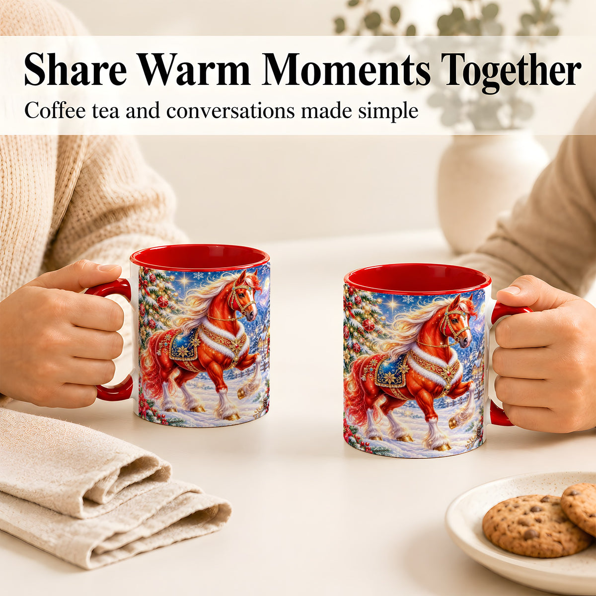 #pl[11oz|Red] Christmas Horse Coffee Mug, Winter Horse Mug, Ceramic Cup