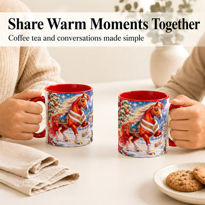 #pl[11oz|Red] Christmas Horse Coffee Mug, Winter Horse Mug, Ceramic Cup