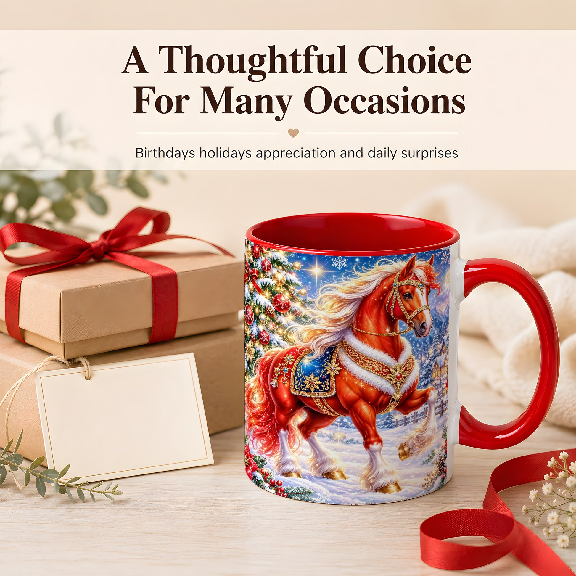 #pl[11oz|Red] Christmas Horse Coffee Mug, Winter Horse Mug, Ceramic Cup