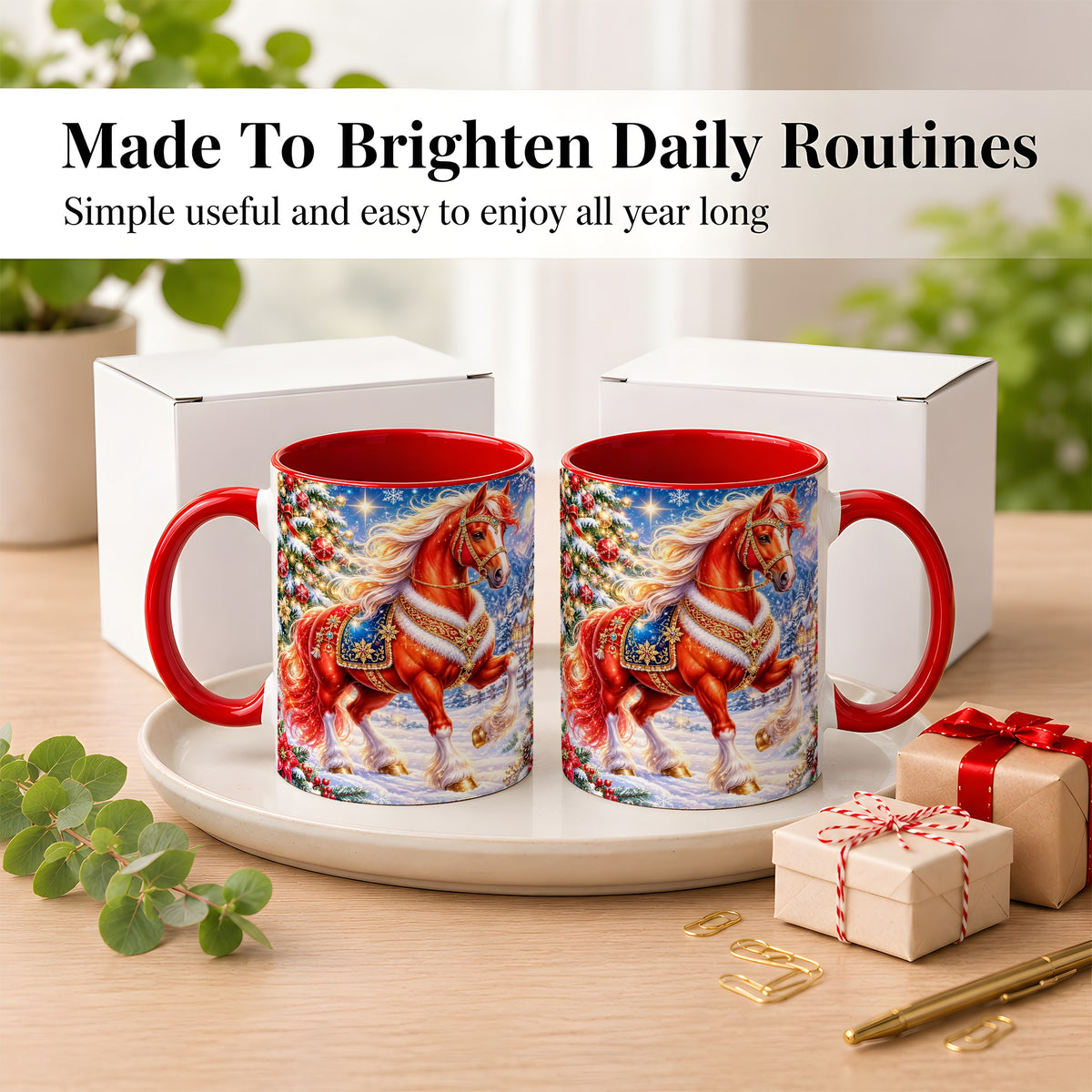 #pl[11oz|Red] Christmas Horse Coffee Mug, Winter Horse Mug, Ceramic Cup
