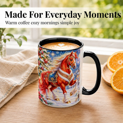 #pl[15oz|Black] Christmas Horse Coffee Mug, Winter Horse Mug, Ceramic Cup
