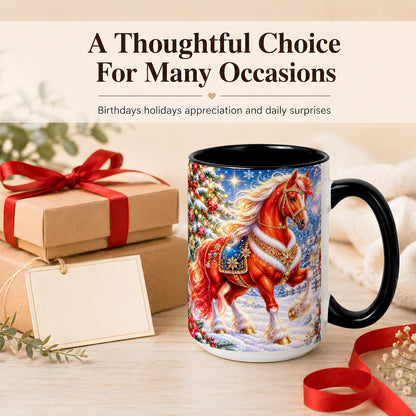 #pl[15oz|Black] Christmas Horse Coffee Mug, Winter Horse Mug, Ceramic Cup