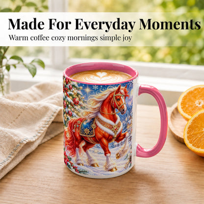 #pl[15oz|Pink] Christmas Horse Coffee Mug, Winter Horse Mug, Ceramic Cup