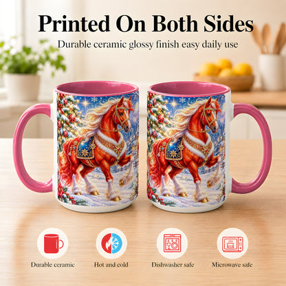 #pl[15oz|Pink] Christmas Horse Coffee Mug, Winter Horse Mug, Ceramic Cup