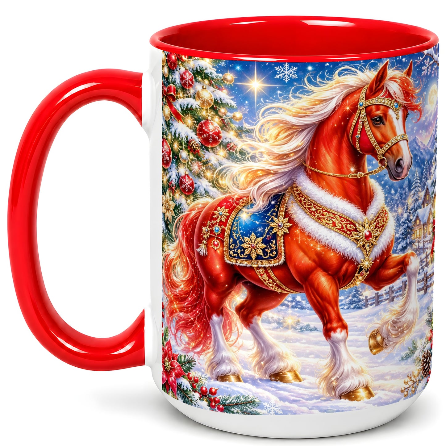 #pl[15oz|Red] Christmas Horse Coffee Mug, Winter Horse Mug, Ceramic Cup