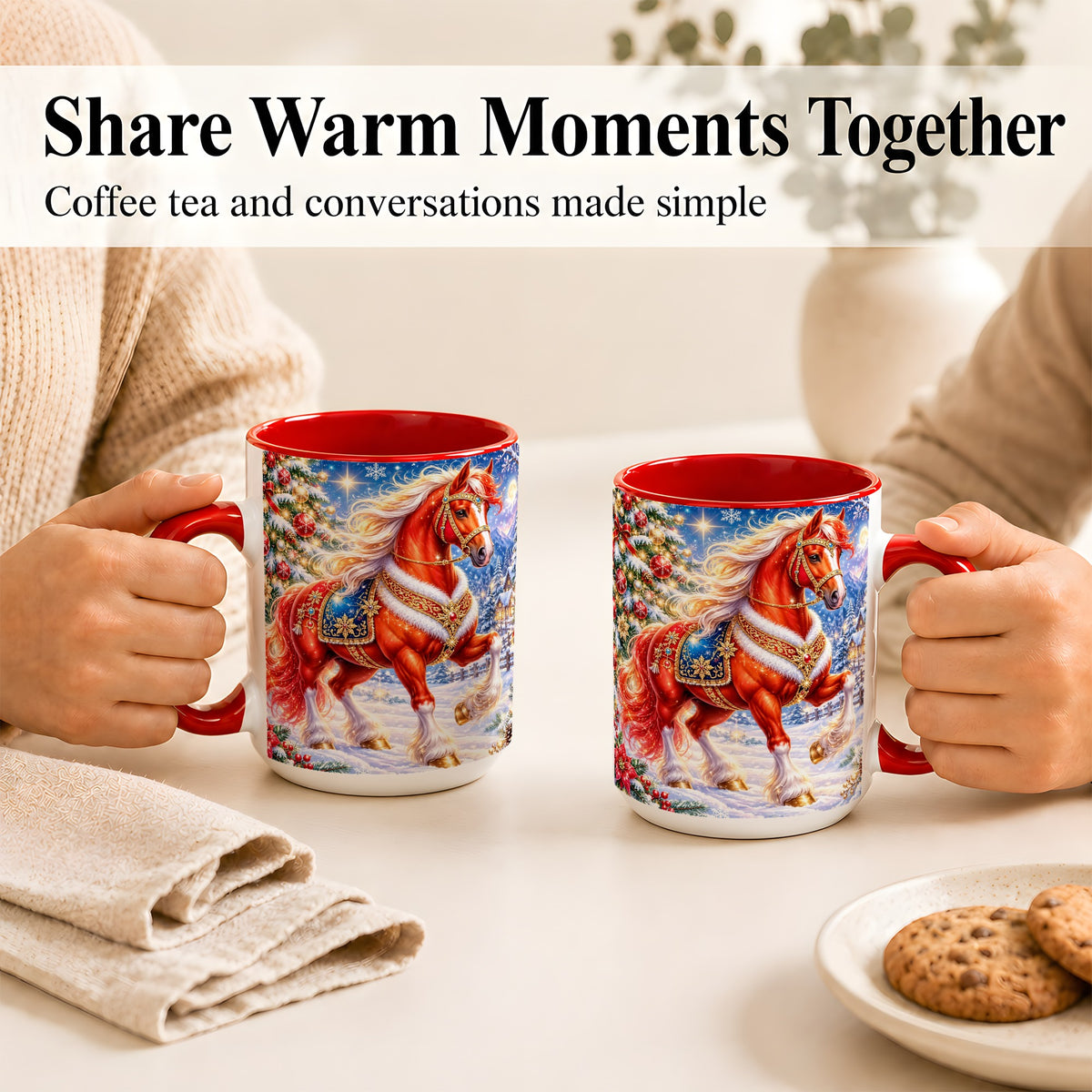 #pl[15oz|Red] Christmas Horse Coffee Mug, Winter Horse Mug, Ceramic Cup