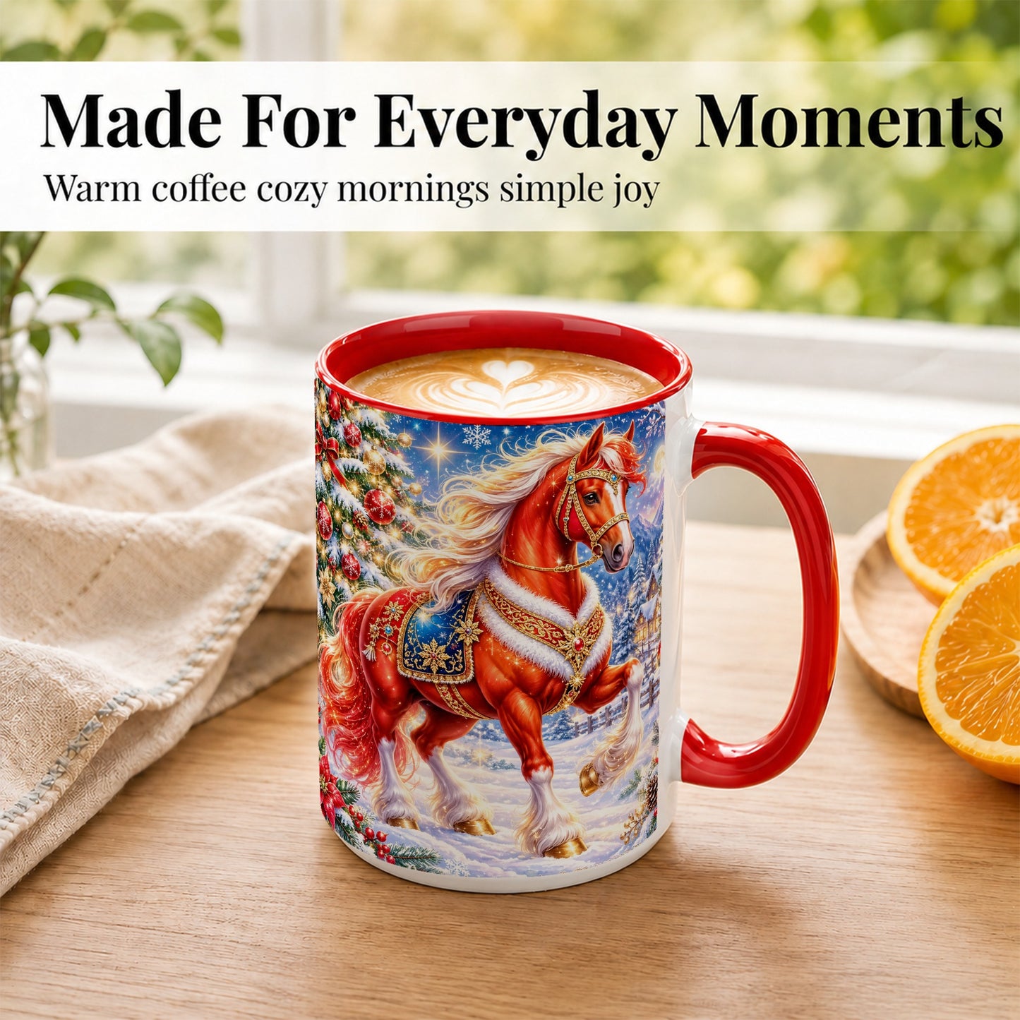 #pl[15oz|Red] Christmas Horse Coffee Mug, Winter Horse Mug, Ceramic Cup