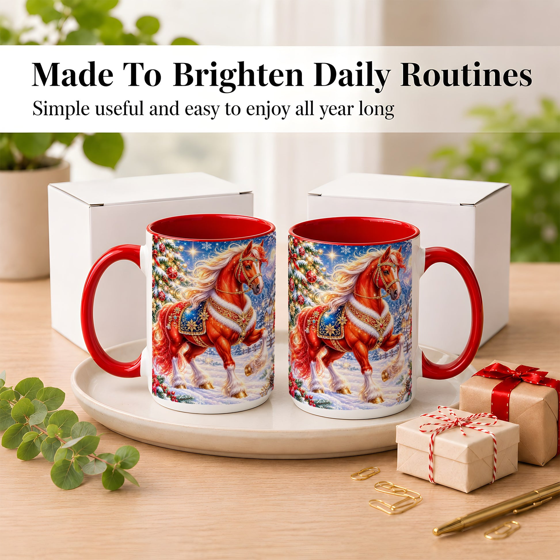 #pl[15oz|Red] Christmas Horse Coffee Mug, Winter Horse Mug, Ceramic Cup