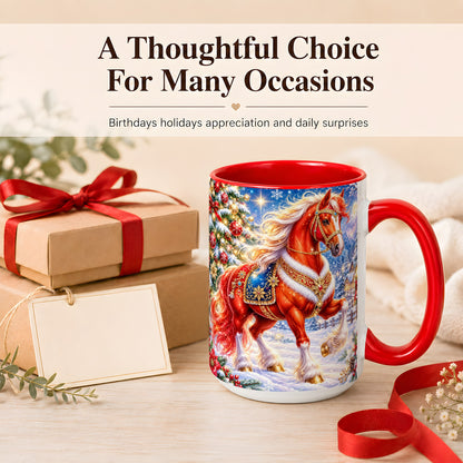 #pl[15oz|Red] Christmas Horse Coffee Mug, Winter Horse Mug, Ceramic Cup