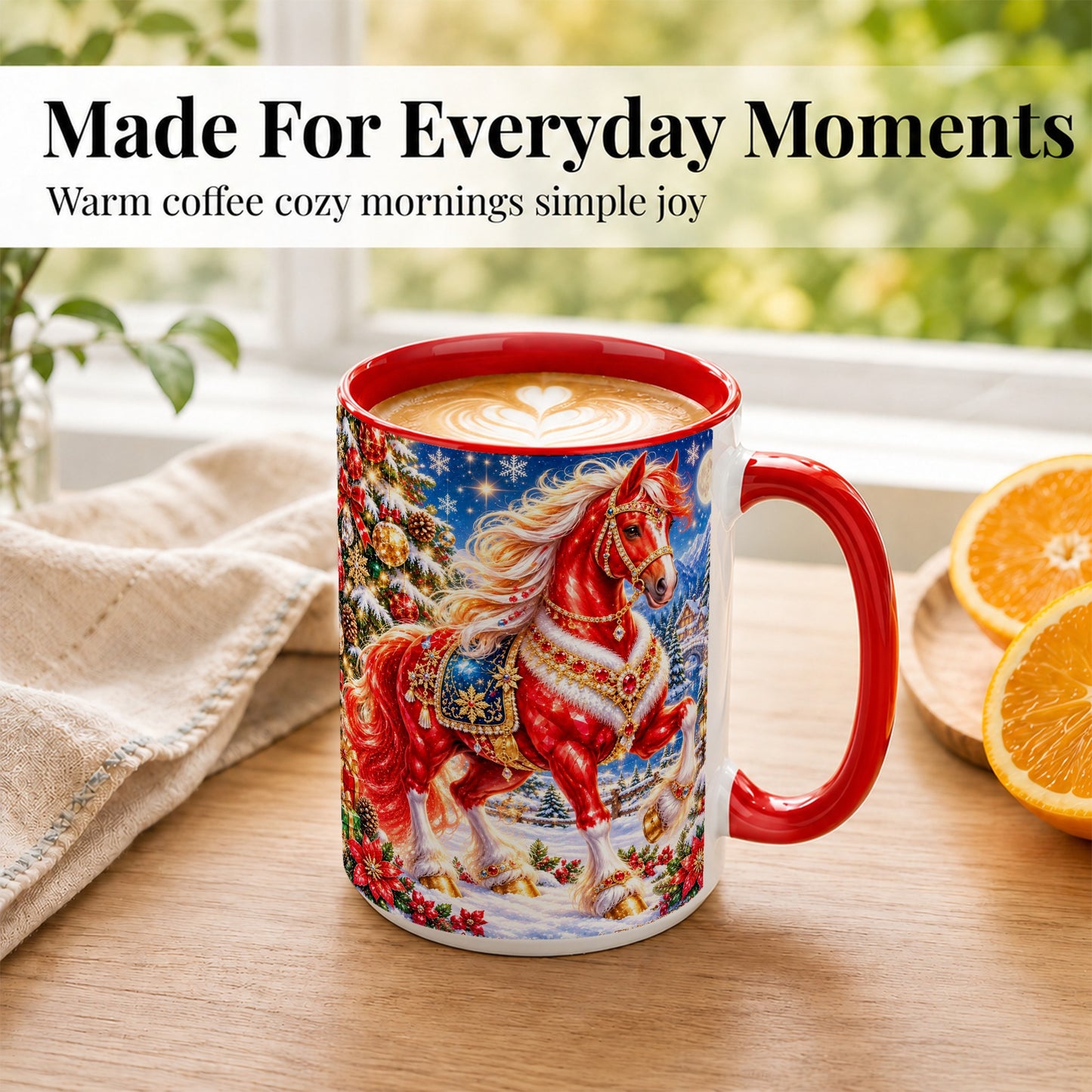 #pl[15oz|Red] Jeweled Christmas Horse Coffee Mug, Red Horse Mug, Ceramic Cup