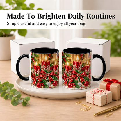 #pl[11oz|Black] Christmas Candle Coffee Mug, Red Bow Holiday Mug, Ceramic Cup