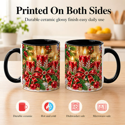 #pl[11oz|Black] Christmas Candle Coffee Mug, Red Bow Holiday Mug, Ceramic Cup