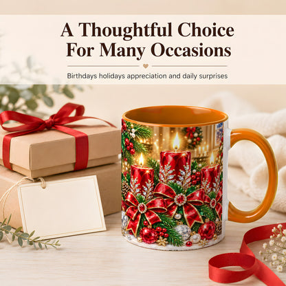 #pl[11oz|Orange] Christmas Candle Coffee Mug, Red Bow Holiday Mug, Ceramic Cup