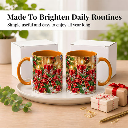 #pl[11oz|Orange] Christmas Candle Coffee Mug, Red Bow Holiday Mug, Ceramic Cup