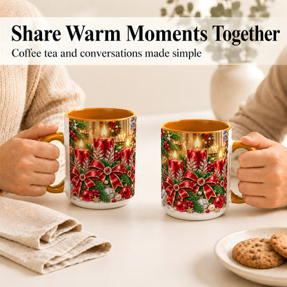 #pl[15oz|Orange] Christmas Candle Coffee Mug, Red Bow Holiday Mug, Ceramic Cup