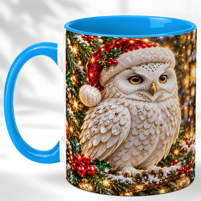 #pl[11oz|Blue] Christmas Snowy Owl Coffee Mug, Festive Owl Mug, Ceramic Cup
