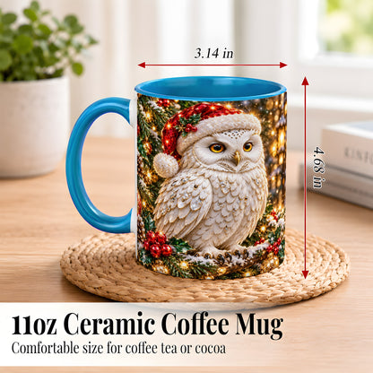 #pl[11oz|Blue] Christmas Snowy Owl Coffee Mug, Festive Owl Mug, Ceramic Cup