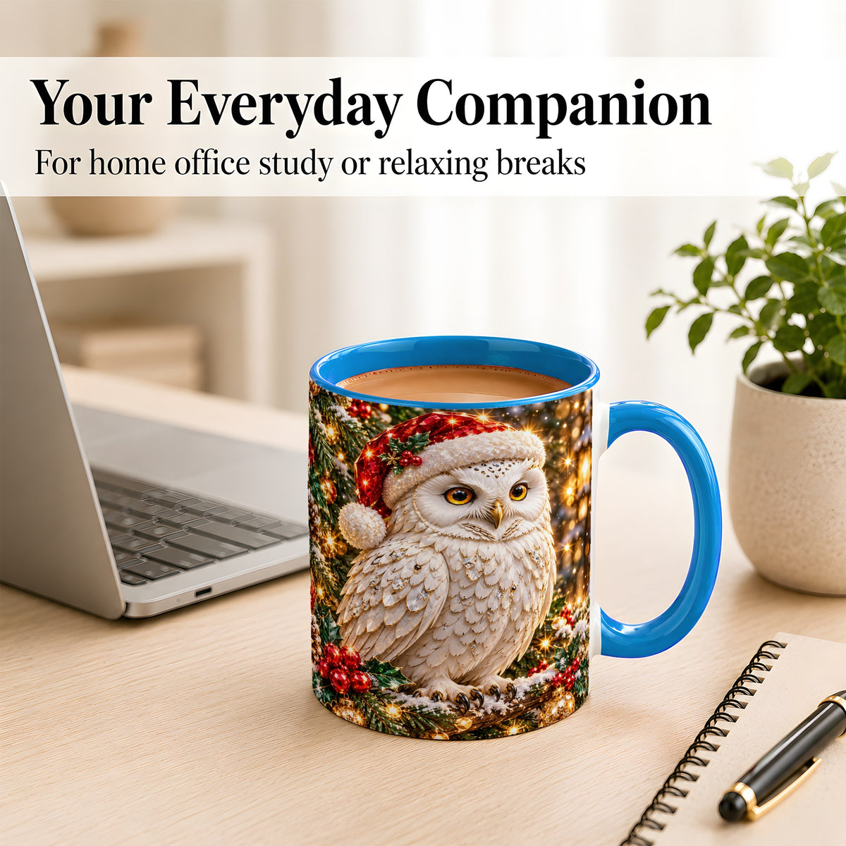 #pl[11oz|Blue] Christmas Snowy Owl Coffee Mug, Festive Owl Mug, Ceramic Cup