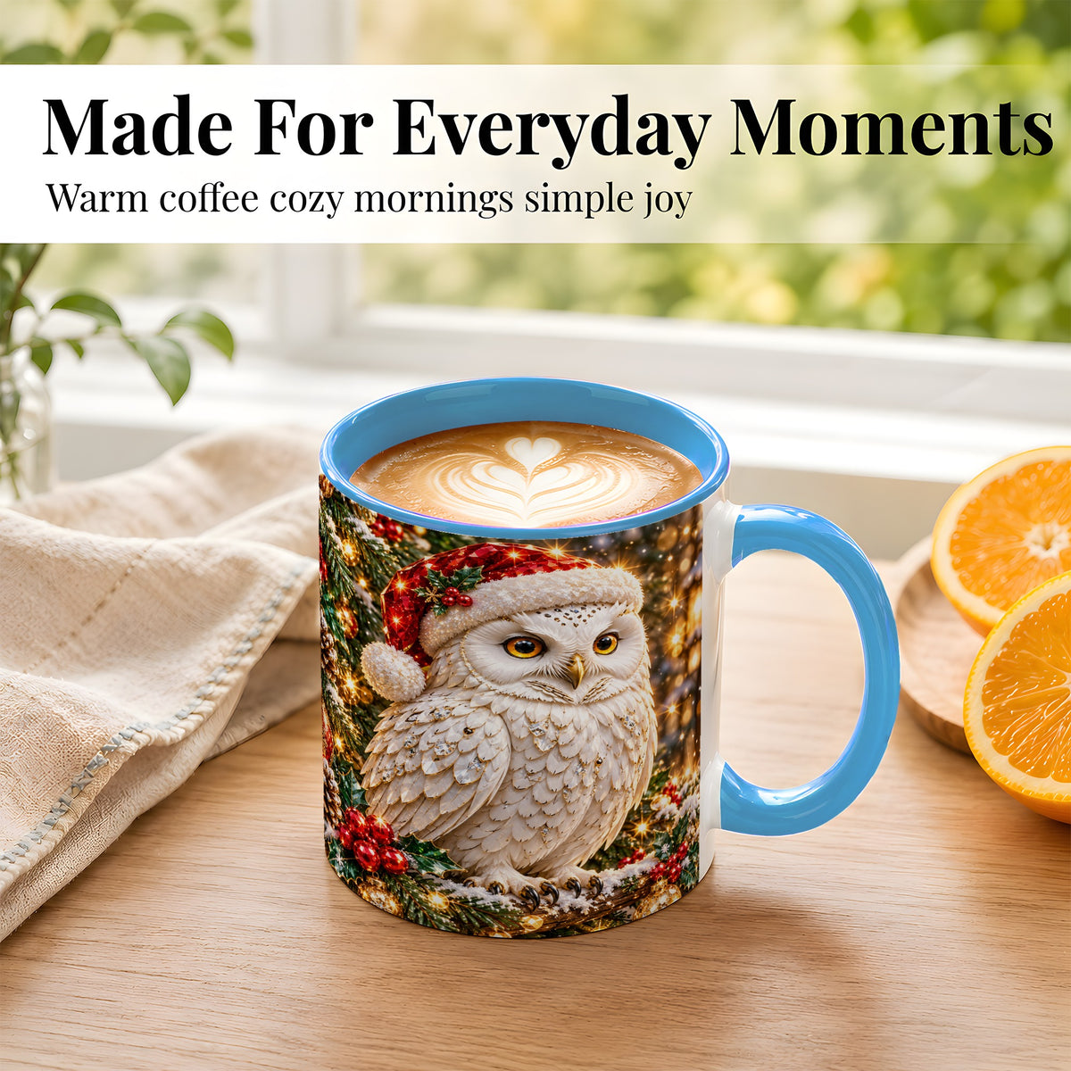 #pl[11oz|Blue] Christmas Snowy Owl Coffee Mug, Festive Owl Mug, Ceramic Cup