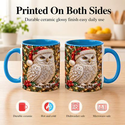 #pl[11oz|Blue] Christmas Snowy Owl Coffee Mug, Festive Owl Mug, Ceramic Cup