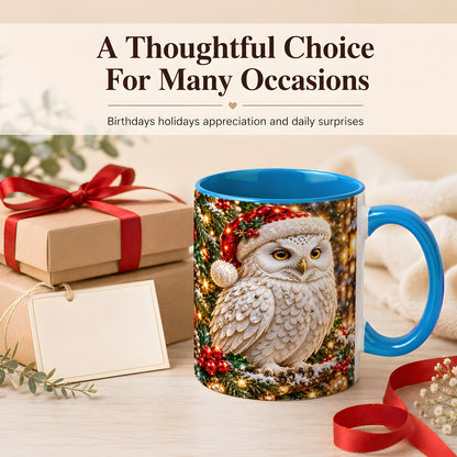 #pl[11oz|Blue] Christmas Snowy Owl Coffee Mug, Festive Owl Mug, Ceramic Cup