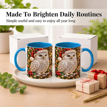 #pl[11oz|Blue] Christmas Snowy Owl Coffee Mug, Festive Owl Mug, Ceramic Cup